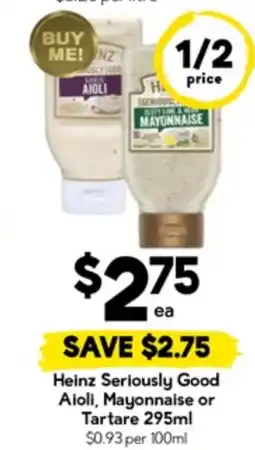 Drakes Heinz Seriously Good Aioli, Mayonnaise or Tartare offer