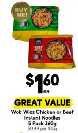 Drakes Wok Wizz Chicken or Beef Instant Noodles offer