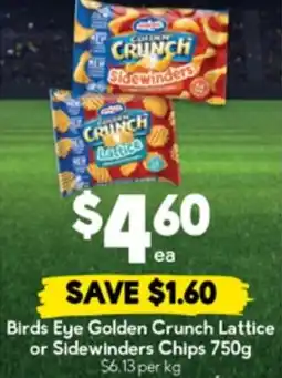 Drakes Birds Eye Golden Crunch Lattice or Sidewinders Chips offer
