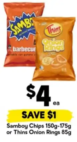 Drakes Samboy Chips or Thins Onion Rings offer