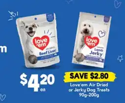 Drakes Love'em Air Dried or Jerky Dog Treats offer