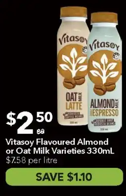Ritchies Vitasoy flavoured almond or oat milk varieties offer