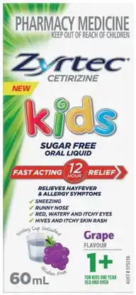 Discount Drug Stores Zyrtec Kids Allergy & Hayfever Relief Grape Flavour Liquid 60mL offer