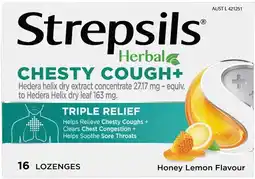Discount Drug Stores Strepsils Herbal Chesty Cough+ Honey Lemon Flavour 16 Lozenges offer