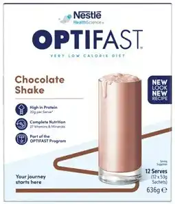 Discount Drug Stores Optifast VLCD Shake Chocolate Flavour 12 x 53g Sachets offer