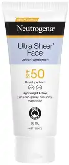 Discount Drug Stores Neutrogena Ultra Sheer Face Sunscreen Lotion SPF 50 88mL offer