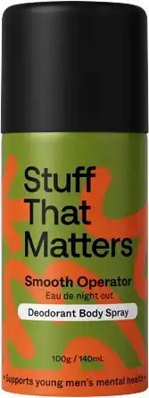Discount Drug Stores Stuff That Matters Smooth Operator Deodorant Body Spray 100g offer