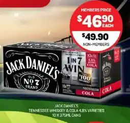 Harry Brown Jack daniel's tennessee whiskey & cola 4.8% varieties offer