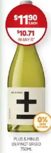 Harry Brown PLUS & MINUS 0% PINOT GRIGIO offer