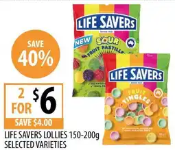 Supabarn Life savers lollies selected varieties offer