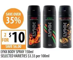 Supabarn Lynx body spray selected varieties offer