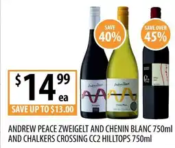 Supabarn Andrew peace zweigelt and chenin blanc 750ml and chalkers crossing cc2 hilltops offer