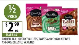 Supabarn Darrell lea liquorice bullets, twists and chocolate bb's selected varieties offer