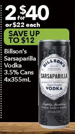 Ritchies Billson's Sarsaparilla Vodka 3.5% Cans offer