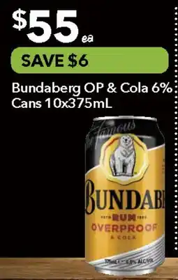 Ritchies Bundaberg OP & Cola 6%; Smirnoff Cans offer