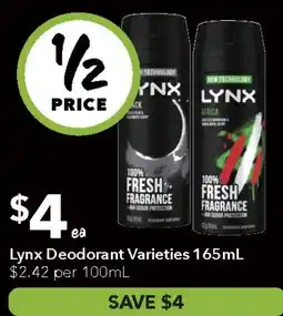 Ritchies Lynx Deodorant Varieties offer