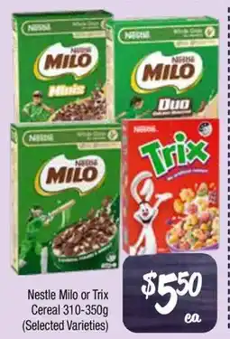 Farmer Jack's Nestle Milo or Trix Cereal offer