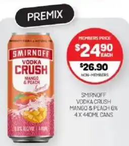 Harry Brown Smirnoff vodka crush mango & peach 6% offer