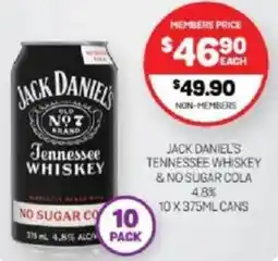 Harry Brown Jack daniel's tennessee whiskey & no sugar cola 4.8% offer
