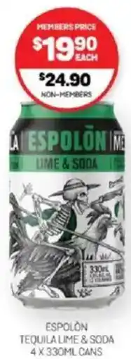 Harry Brown Espolon tequila lime & soda offer