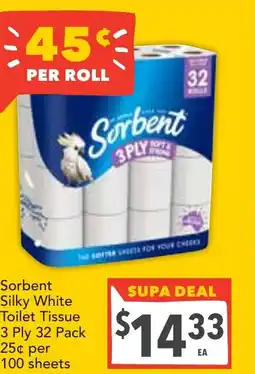 Supa Valu Sorbent Silky White Toilet Tissue 3 Ply offer