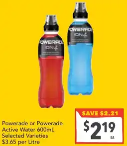 Supa Valu Powerade or Powerade Active Water offer