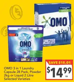 Supa Valu OMO 3 in 1 Laundry Capsule, Powder or Liquid offer