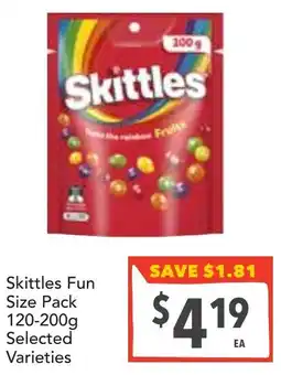 Supa Valu Skittles Fun Size Pack Selected Varieties offer