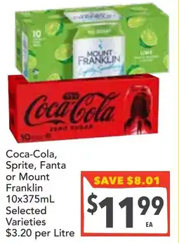 Supa Valu Coca-Cola, Sprite, Fanta or Mount Franklin Selected Varieties offer
