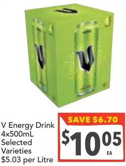 Supa Valu V Energy Drink 4x500mL Selected Varieties offer