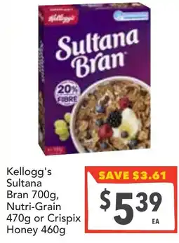 Supa Valu Kellogg's Sultana Bran, Nutri-Grain or Crispix Honey offer