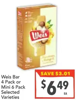 Supa Valu Weis Bar 4 Pack or Mini 6 Pack Selected Varieties offer