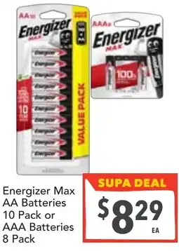 Supa Valu Energizer Max AA Batteries or AAA Batteries offer