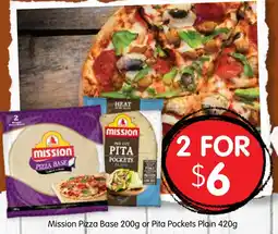Spudshed Mission Pizza Base or Pita Pockets Plain offer
