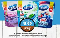 Spudshed Supreme 3 In 1 Laundry Pods 28pk, Softener Pods 42pk or Dishwasher Tablets 28pk offer