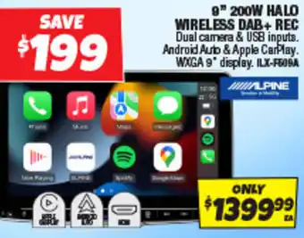 Autobarn 9" 200w halo wireless dab+ rec offer