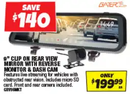 Autobarn 9" clip on rear view mirror with reverse monitor & dash cam offer