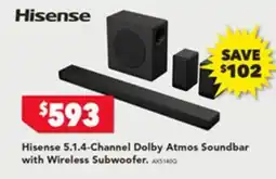 Harvey Norman Hisense 5.1.4-Channel Dolby Atmos Soundbar with Wireless Subwoofer. AX1400 offer