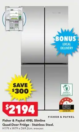 Harvey Norman Fisher & Paykel Slimline Quad-Door Fridge - Stainless Steel. H179 x W79 x D69.2cm offer