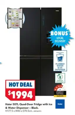 Harvey Norman Haier Quad-Door Fridge with Ice & Water Dispenser - Black offer