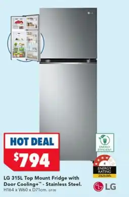 Harvey Norman LG Top Mount Fridge with Door Cooling Stainless Steel. offer