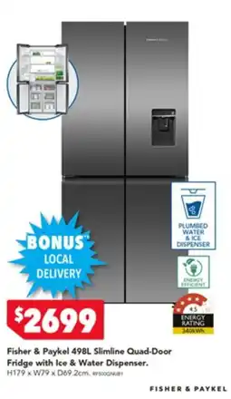 Harvey Norman Fisher & Paykel Slimline Quad-Door Fridge with Ice & Water Dispenser offer