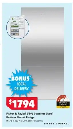 Harvey Norman Fisher & Paykel Stainless Steel Bottom Mount Fridge offer