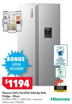 Harvey Norman Hisense PureFlat Side-By-Side Fridge - Silver offer
