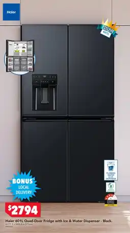 Harvey Norman Haier Quad-Door Fridge with Ice & Water Dispenser - Black offer