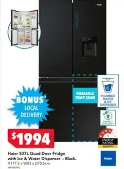 Harvey Norman Haier Quad-Door Fridge with Ice & Water Dispenser - Black offer