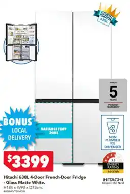 Harvey Norman Hitachi 4-Door French-Door Fridge -Glass Matte White offer