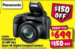JB Hi-Fi Lumix FZ80DGN-K 18.1MP 60x Zoom 4K Digital Compact Camera offer