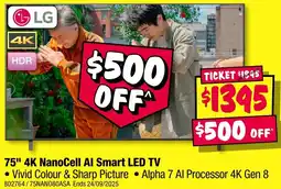 JB Hi-Fi 75" 4K NanoCell Al Smart LED TV offer