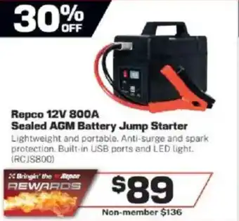 Repco Repco 12V 800A Sealed AGM Battery Jump Starter offer